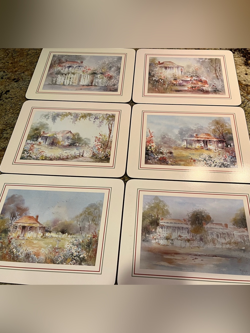 Cottages Watercolor Dinning 6 Art Deco Placemats NIB
